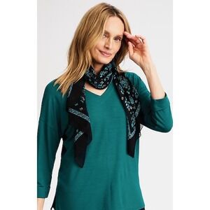 J. Jill Pleated Floral Scarf Black Teal Blue Lightweight